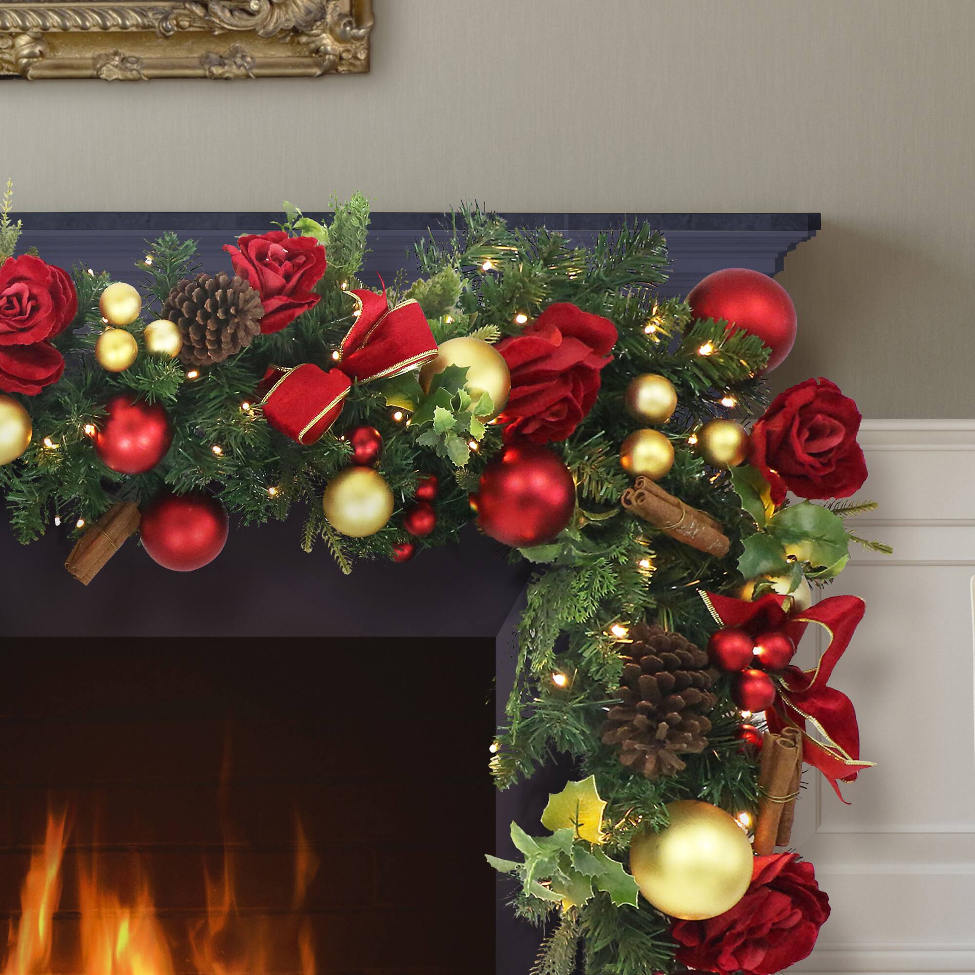 6ft. Pre-Lit Red & Gold Adorned Artificial Garland